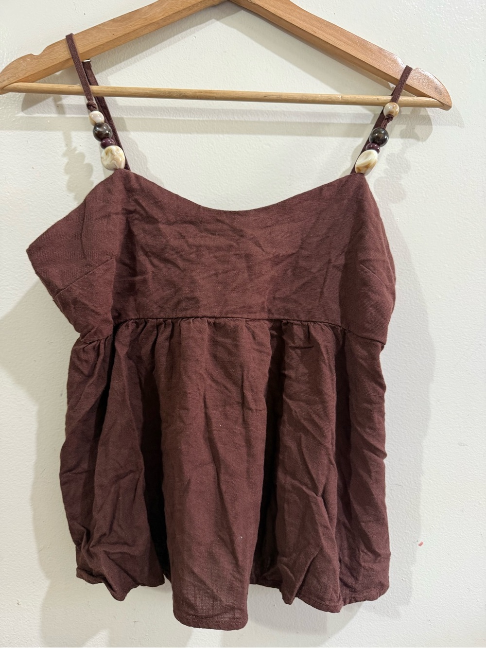 Paper heart Sleeveless Brown Linen-Blend Beaded-Strap Women’s Tank Top